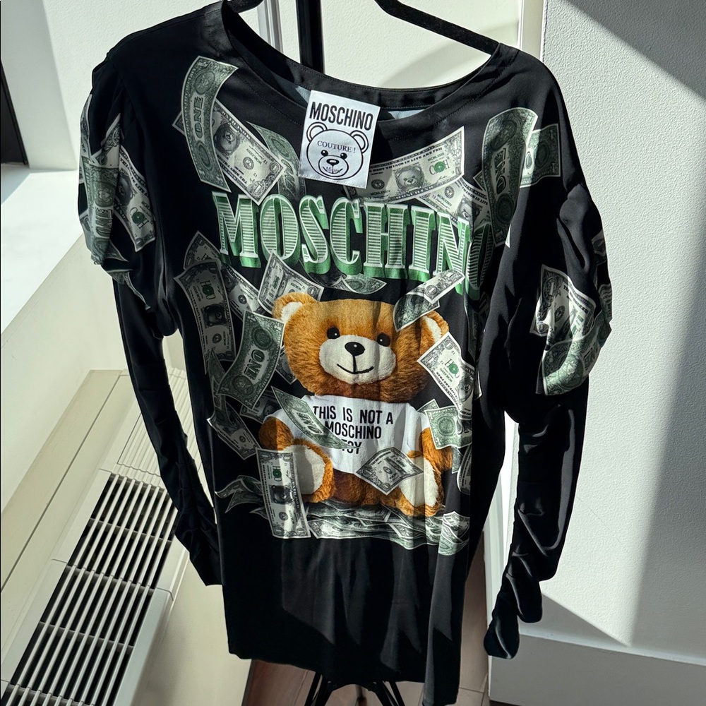 Moschino Couture Black Long Sleeve Dress with Teddy and Money Design